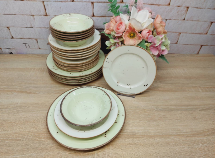 Сервиз столовый OMS TULU фарфор 6 персон 24 шт. Кремовый/Светло-зеленый (KL24-Kivi) - фото 6 Сервиз столовый OMS TULU фарфор 6 персон 24 шт. Кремовый/Светло-зеленый (KL24-Kivi) - фото 6