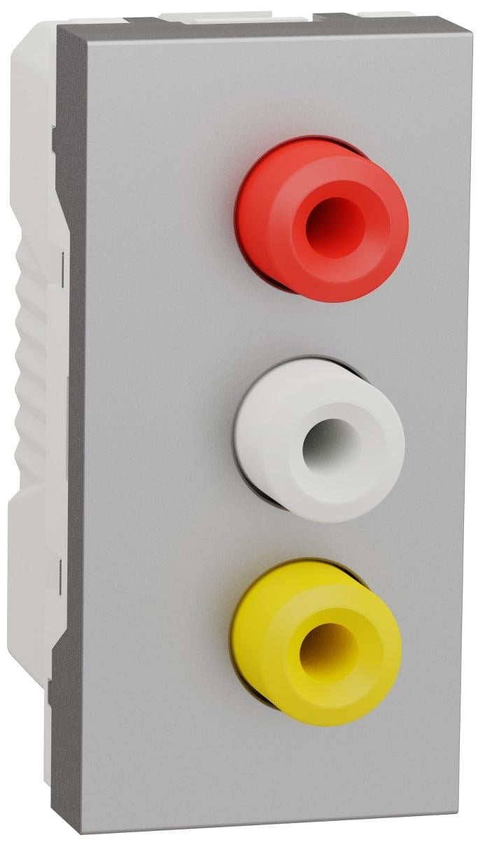 Розетка Schneider Electric 3 RCA Unica 1 модуль ABS-UV Алюминий (NU343130)