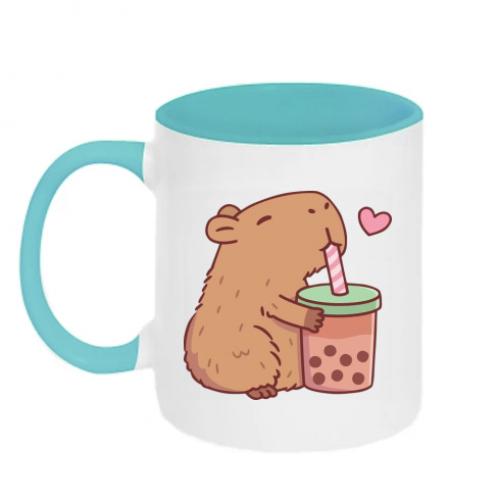 Чашка двоколірна Boba tea capybara 320 мл Білий із блакитним (14709248-64-188160) Чашка двоколірна Boba tea capybara 320 мл Білий із блакитним (14709248-64-188160)