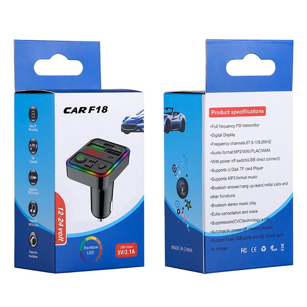 FM-трансмиттер CAR F18 RGB 12-24V Wireless car kit 2 USB (14422012) - фото 8