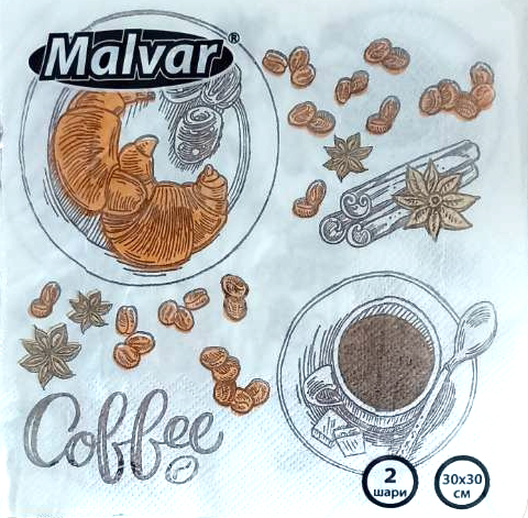 Серветка Malvar Кава 30х30 см 2-ох шарова 40 шт Серветка Malvar Кава 30х30 см 2-ох шарова 40 шт