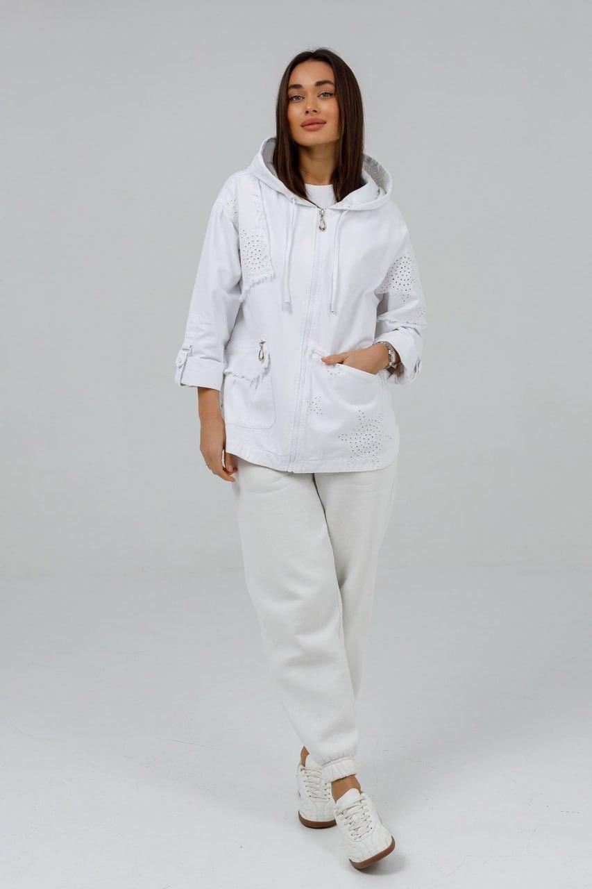 Куртка-вітровка жіноча котонова 5XL Білий (8611a/5XL) Куртка-вітровка жіноча котонова 5XL Білий (8611a/5XL)