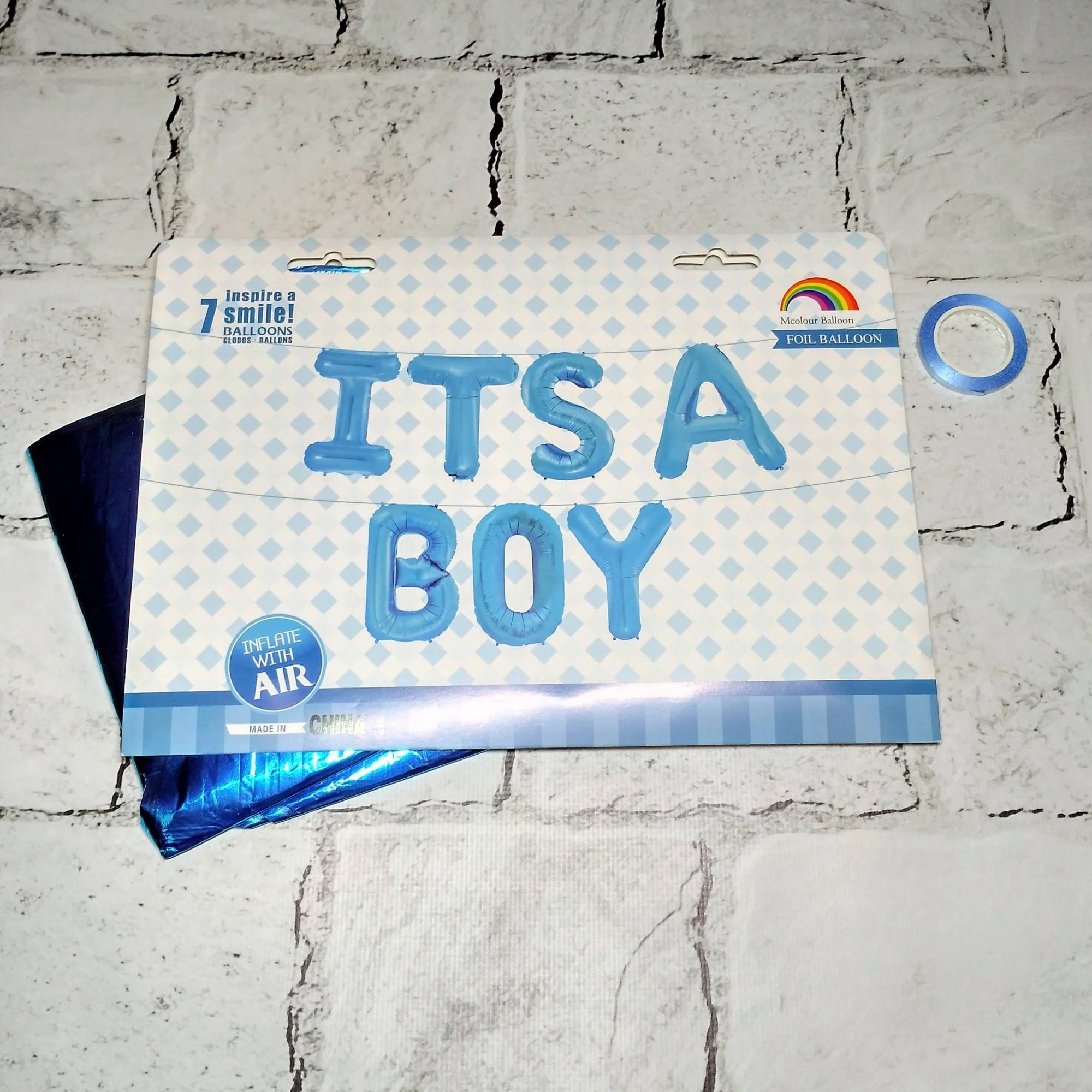 Воздушные шарики фольгированные Буквы на выписку "Its a boy" Голубой (5-60207)