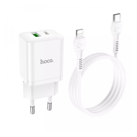 Зарядное устройство сетевое Hoco N28 Founder 20W с кабелем Type-C to Lightning White (11066955) - фото 2 Зарядное устройство сетевое Hoco N28 Founder 20W с кабелем Type-C to Lightning White (11066955) - фото 2
