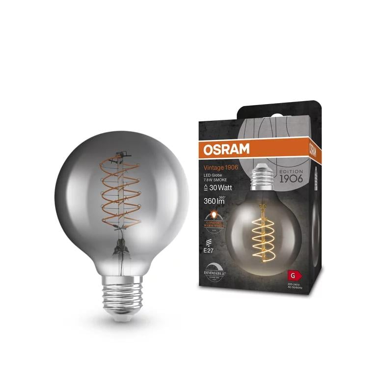 Лампа LED винтажная Osram 1908 LED филаментная 7,8W 220 V 360 lm 1800K Е27 DIM 80x120 мм (4099854090745) - фото 3 Лампа LED винтажная Osram 1908 LED филаментная 7,8W 220 V 360 lm 1800K Е27 DIM 80x120 мм (4099854090745) - фото 3
