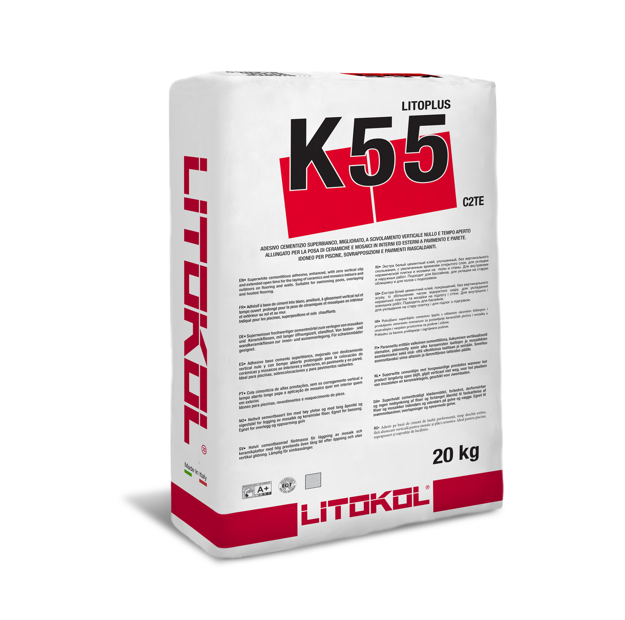 Клей на цементной основе Litokol Litoplus K55 20 кг Белый (K55B0020)