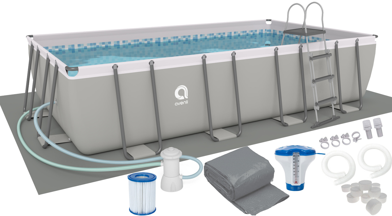 Бассейн прямоугольный каркасный Avenli 18в1 садовый для всей семьи 549х305х122 см Серый (В0029)
