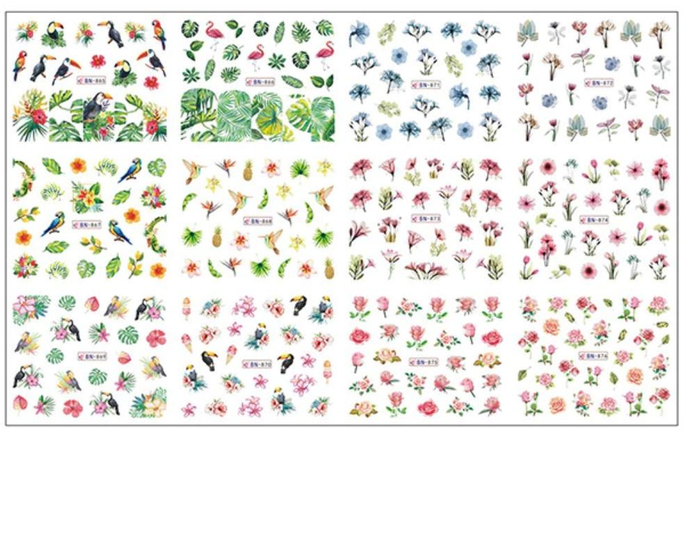 Слайдер-дизайн водні наклейки для нігтів BN865-BN876 12 шт. (1639496444)