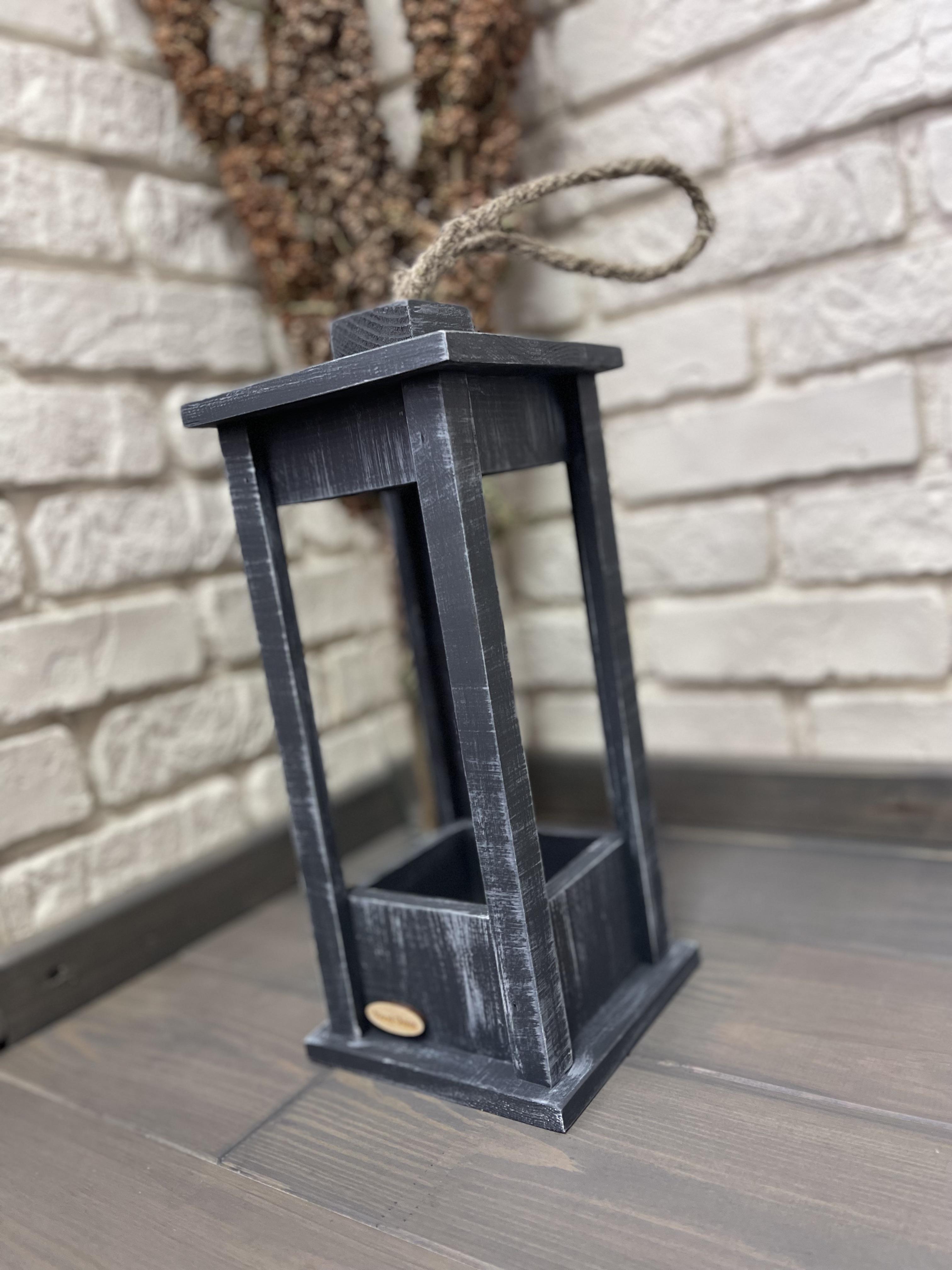 Свічник дерев'яний Wood Choice Ліхтар 15х15х35 Сіро-білий - фото 2