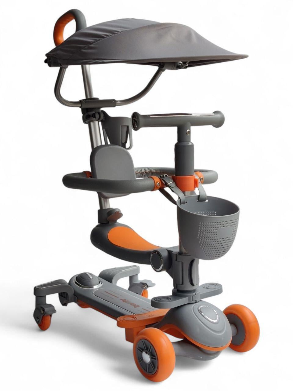 Детский самокат с родительской ручкой Beruty Sport 8028 с бортиками/козырьком Серый (8028r-s3)