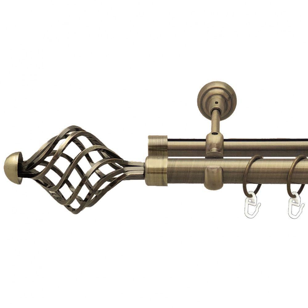 Карниз металлический Orvit Арезо двухрядный оппозитный/гладкая профильная труба/кольцо металлическое Антик 25/19 мм 240 см (7524046)