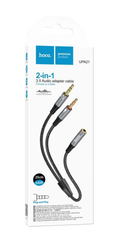 Кабель Audio Splitter Hoco UPA21 2in1 3.5 female to 2 male (3501)