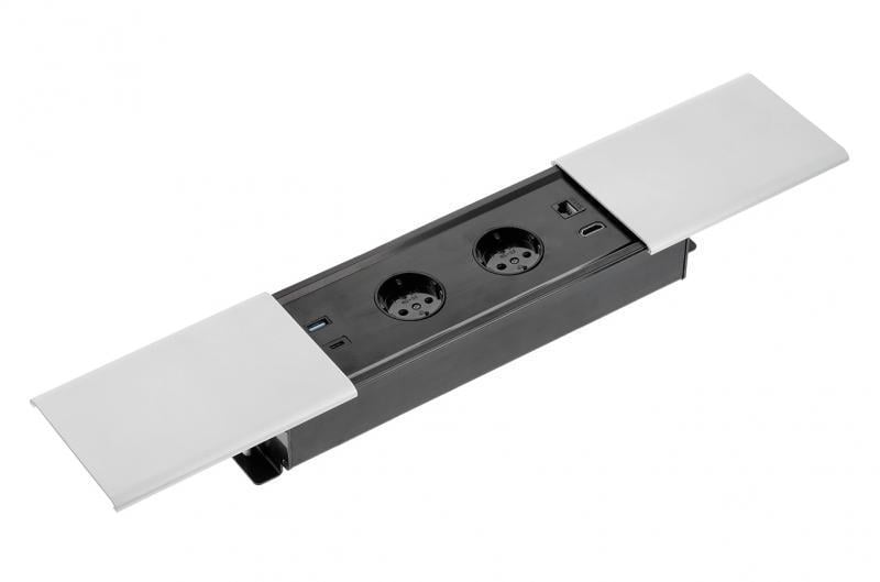 Удлинитель настольный GTV Prestino горизонтальный 2 вилки USB А+С HDMI RJ45 Алюминий (011228)