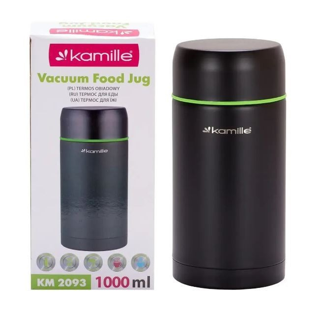Термос харчовий Kamille з нержавіючої сталі 1 л Чорний