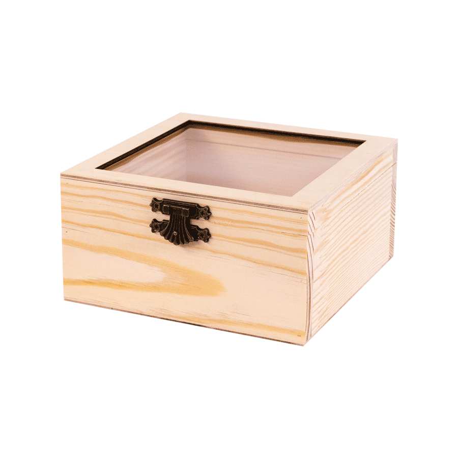Заготовка для декупажу ROSA TALENT Скринька дерев'яна з замком та прозорим верхом 15х15х8 см