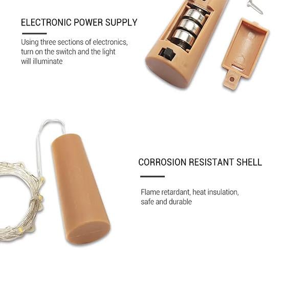 Гирлянда нить на батарейках Роса с пробкой 10LED тепло-белый свет - фото 6