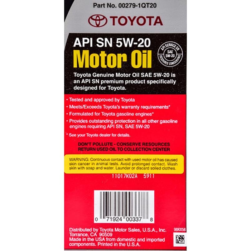 Моторне масло Toyota Motor Oil 5W-20 1qt 946 м л (00279-1QT20) - фото 2