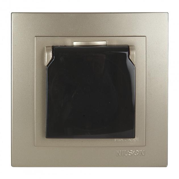 Розетка одинарная с заземлением и крышкой Nilson Touran Золотой (00000011912)