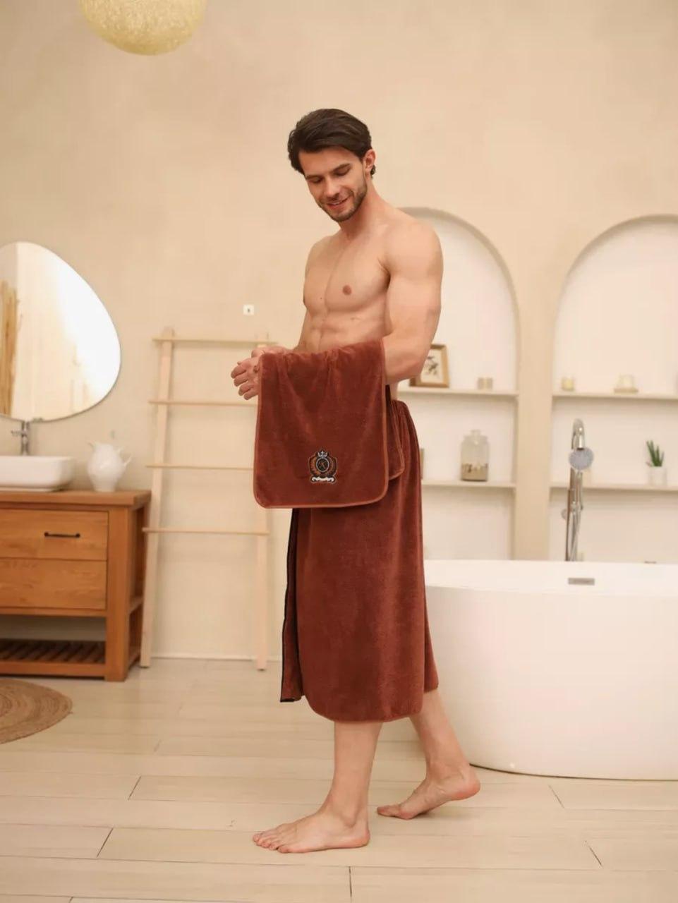 Набор для сауны юбка полотенце микрофибра 85х150 см Коричневое (Д-novo-m-sauna-0017) - фото 3