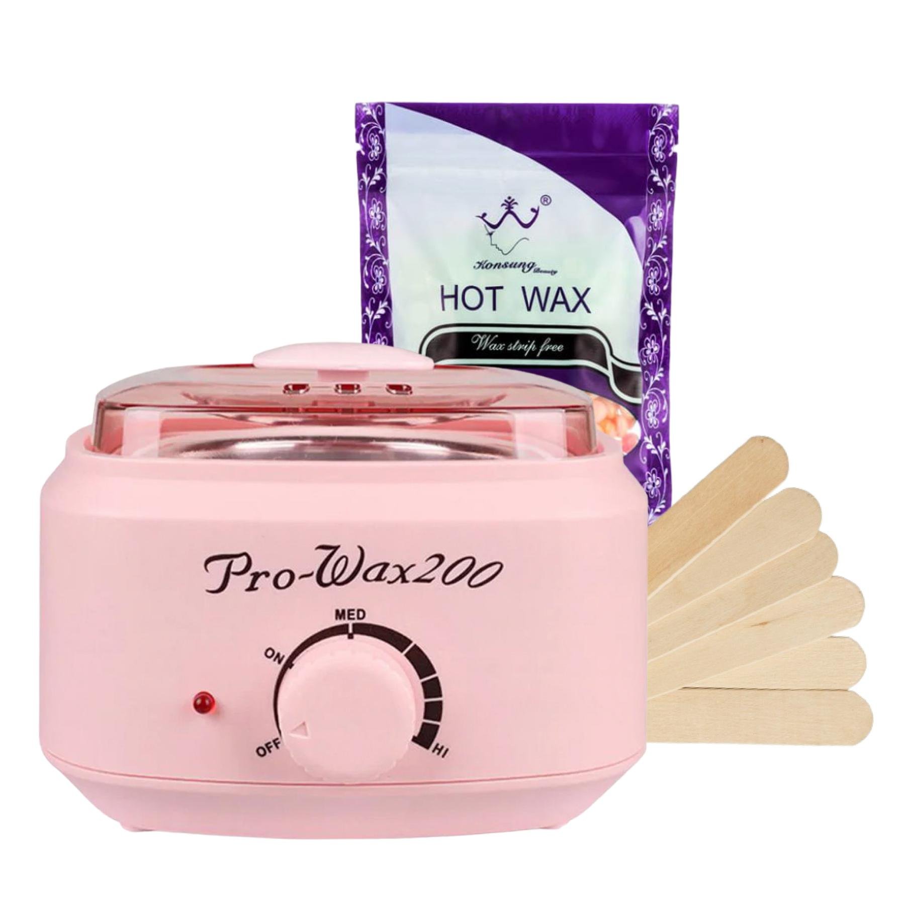 Набор для депиляции баночный воскоплав Pro Wax 200/воск в гранулах Hot Wax 100 г/шпатели 5 шт. Розовый (MS-13185)