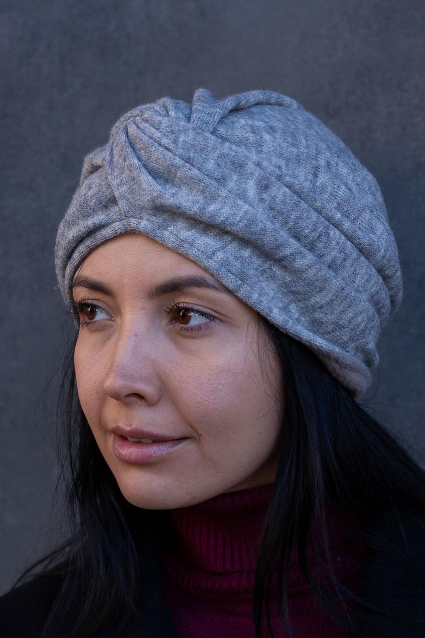 Шапка тюрбан зимова D.Hats з ангори Світло-Сірий (22523465)