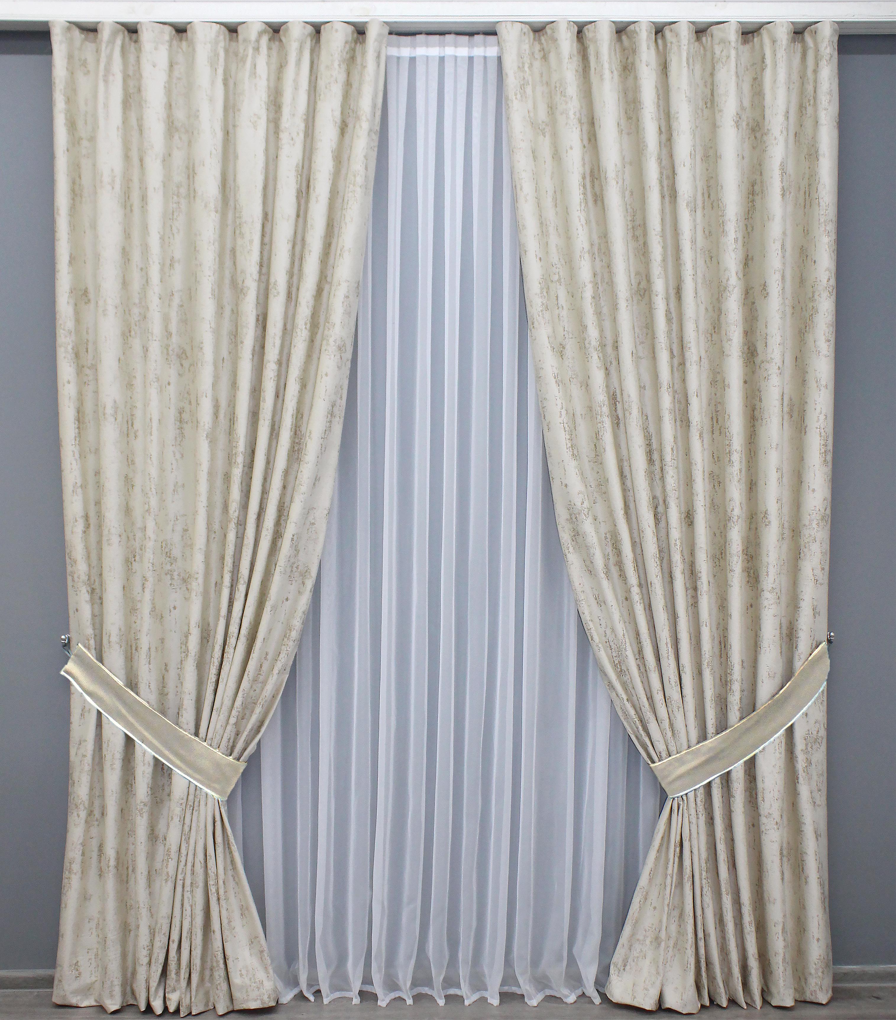Комплект готовых штор VR-Textil Бархат Афина № 1321ш 100х290 см 2 шт. Светло-бежевый (31-641)