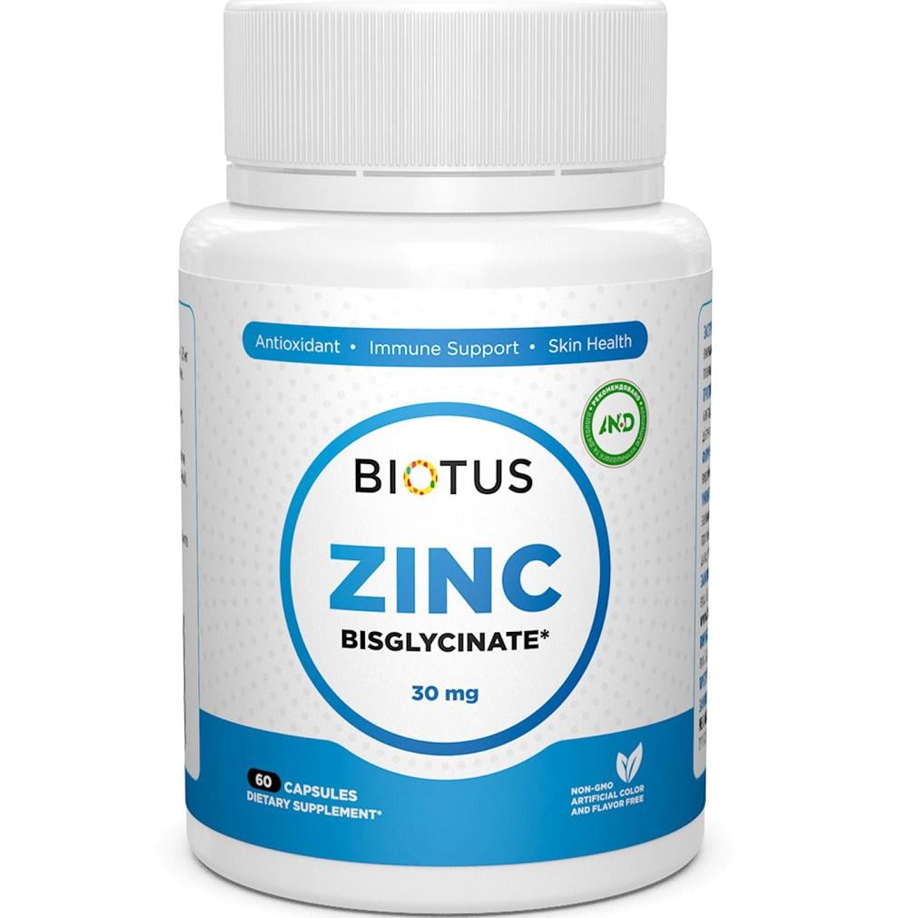 Микроэлемент Цинк Biotus Zinc Bisglycinate 30 mg 60 Caps BIO-530548