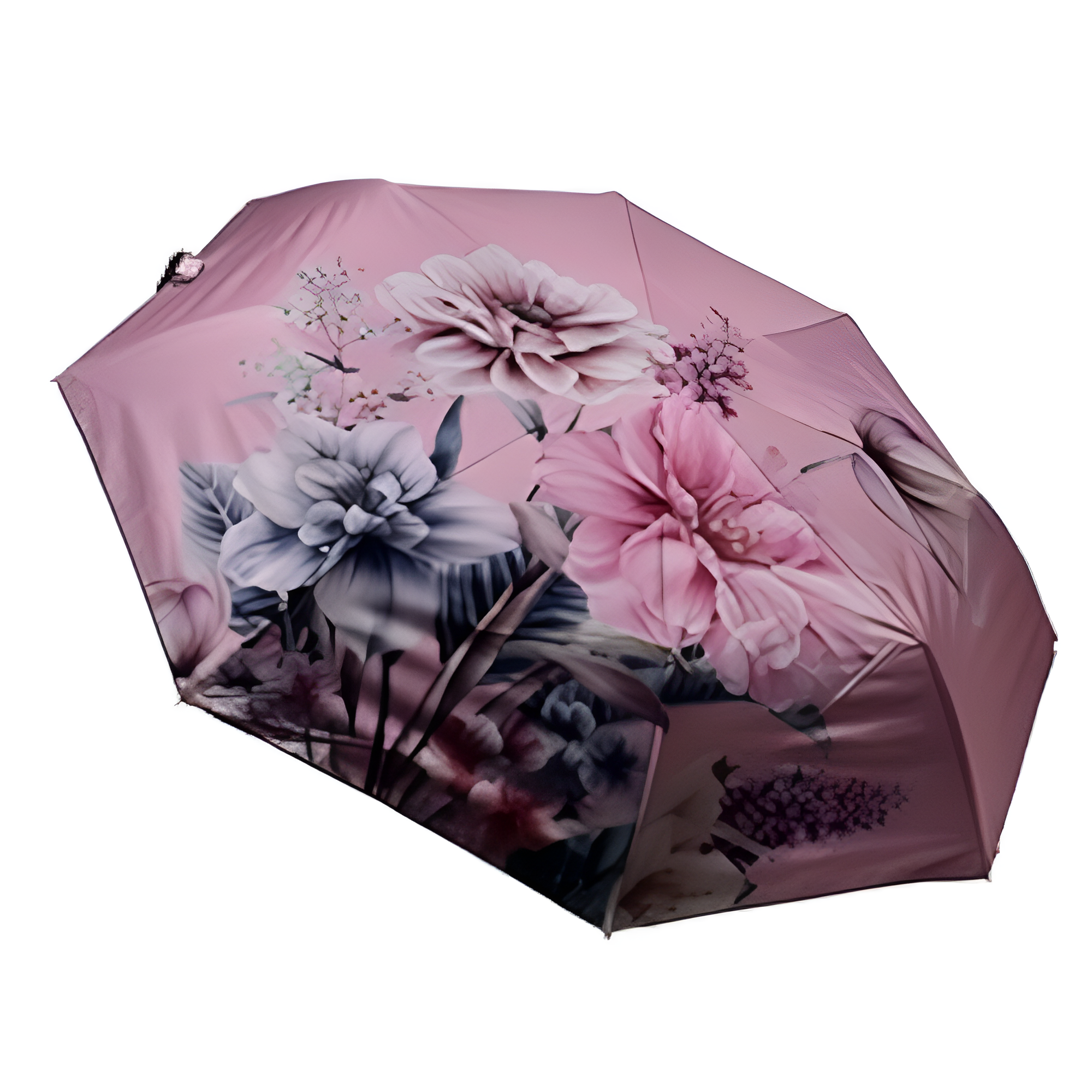 Зонтик Stenson R95178 автомат полиэстер чехол ПВХ цветочный принт 8 спиц 110 см Розовый (617837)