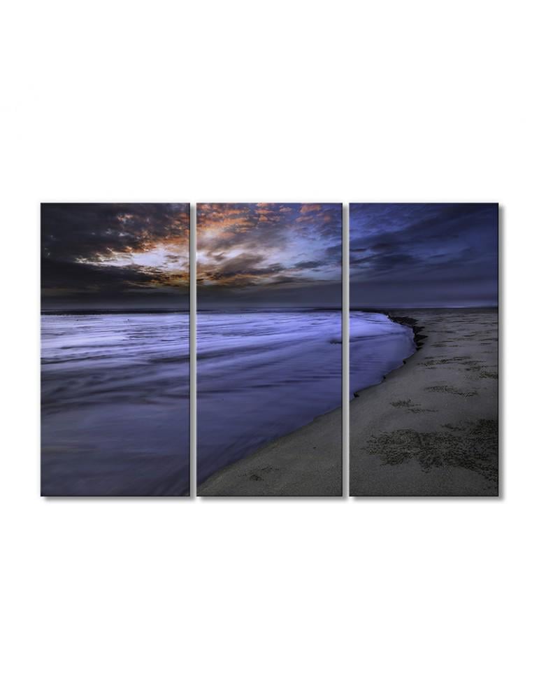 Картина модульная Пурпурное небо побережье 3 модуля 50x75 см