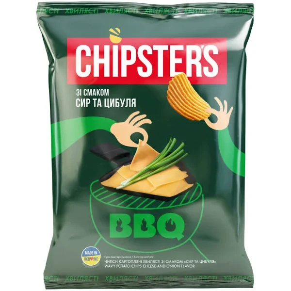 Чипси хвилясті CHIPSTER'S BBQ Сир та цибуля 120 г (4820182745713)