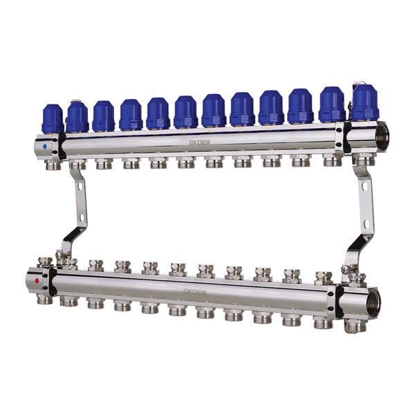 Блок коллекторный с термостатическими клапанами KOER KR.1100-12 1”x12 WAYS (KR2638)
