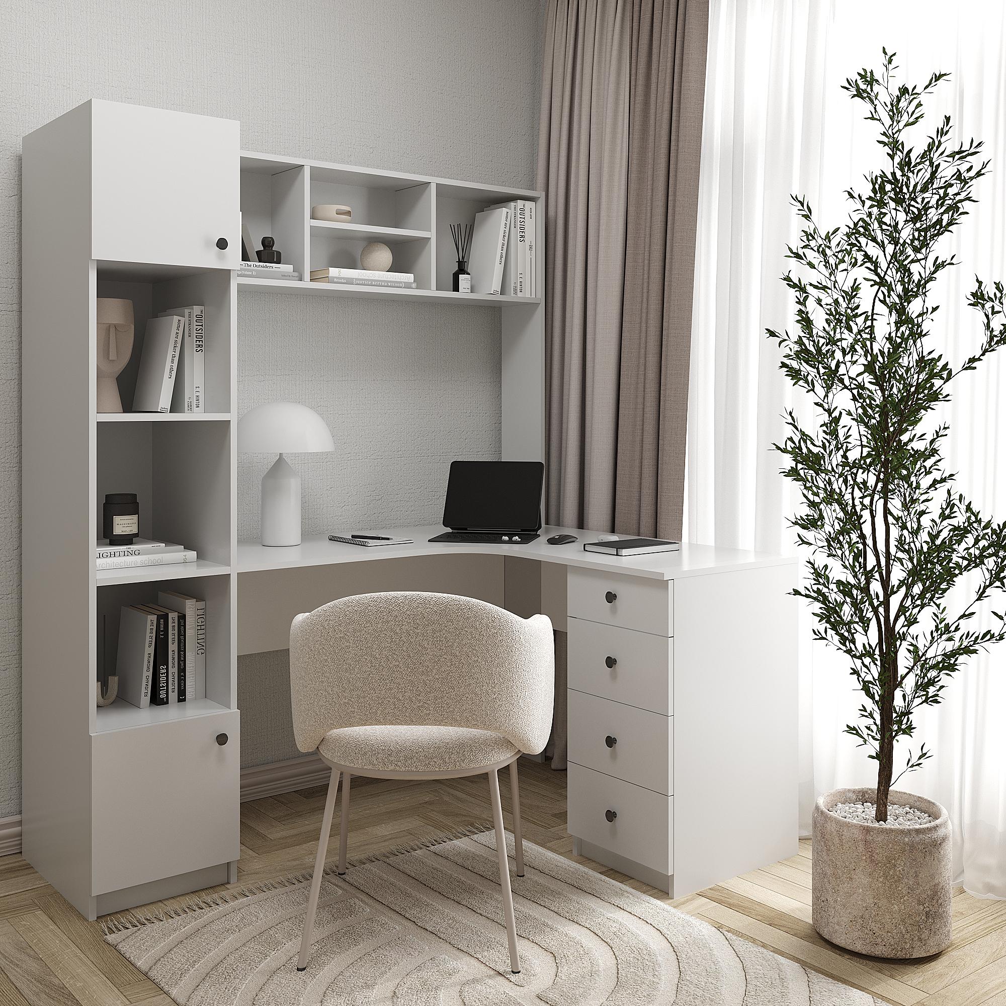 Письменный стол угловой СП-У сингл с полками и ящиками 1800х1690x1190 мм Серый