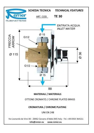Кран пневматичний Remer натискний для душу 18-20 сек (TE30) - фото 2 Кран пневматичний Remer натискний для душу 18-20 сек (TE30) - фото 2