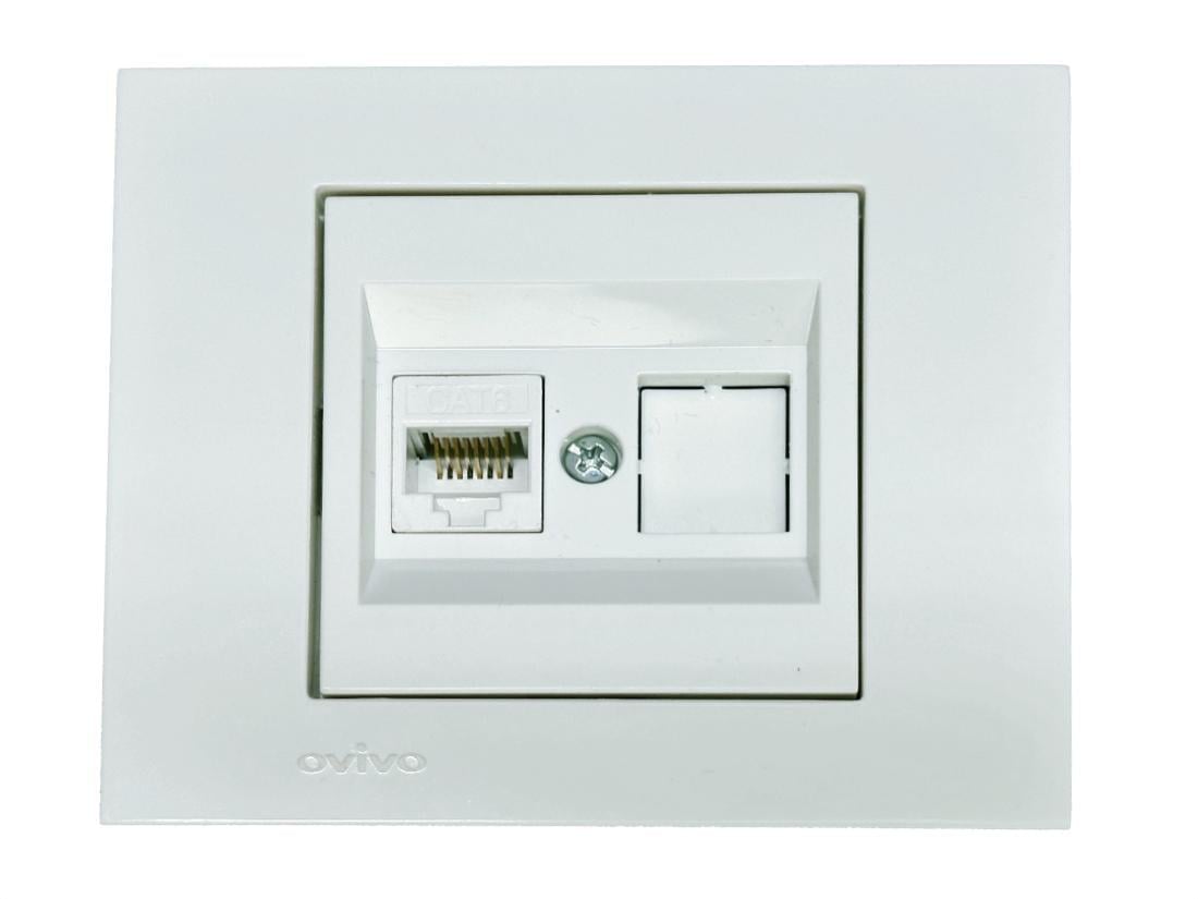 Розетка одинарная компьютерная RJ-45 Ovivo Grano Белый (00000018609)