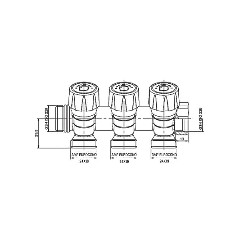 Колектор із регульованими вентилями Roho R809-03 3/4"x3/4" EK (RO0250) - фото 3