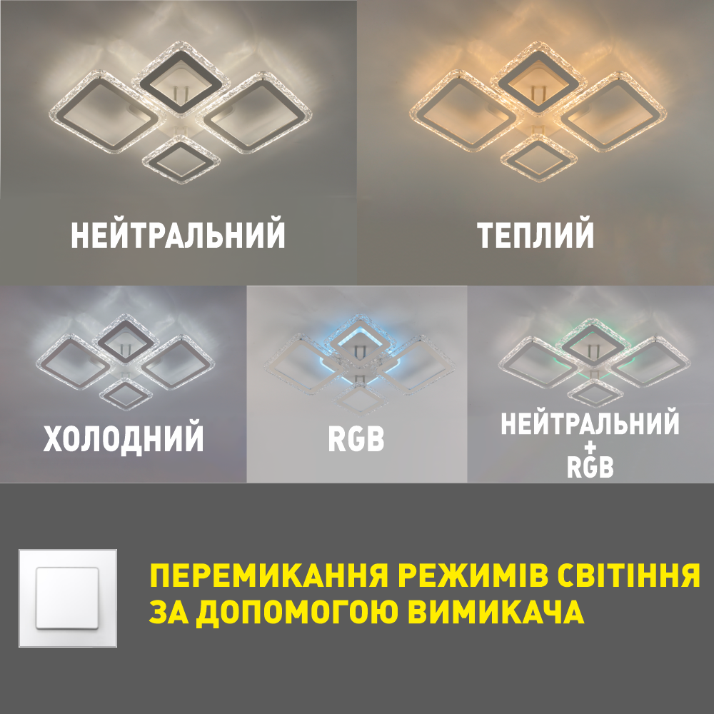 Люстра-смарт світлодіодна з підсвіткою ESLLSE OVAL ICE RGB 5S 75 Вт RGB 725x500x93 мм Бiлий (141-10303-01) - фото 3 Люстра-смарт світлодіодна з підсвіткою ESLLSE OVAL ICE RGB 5S 75 Вт RGB 725x500x93 мм Бiлий (141-10303-01) - фото 3