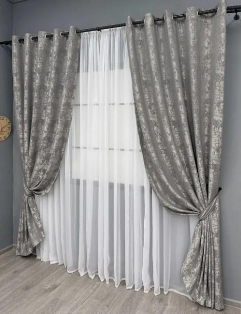 Комплект штор на люверсах Sultan YL жакард 1,5х2,5 м 2 шт. Сірий (1668ш 37-0169) - фото 3 Комплект штор на люверсах Sultan YL жакард 1,5х2,5 м 2 шт. Сірий (1668ш 37-0169) - фото 3