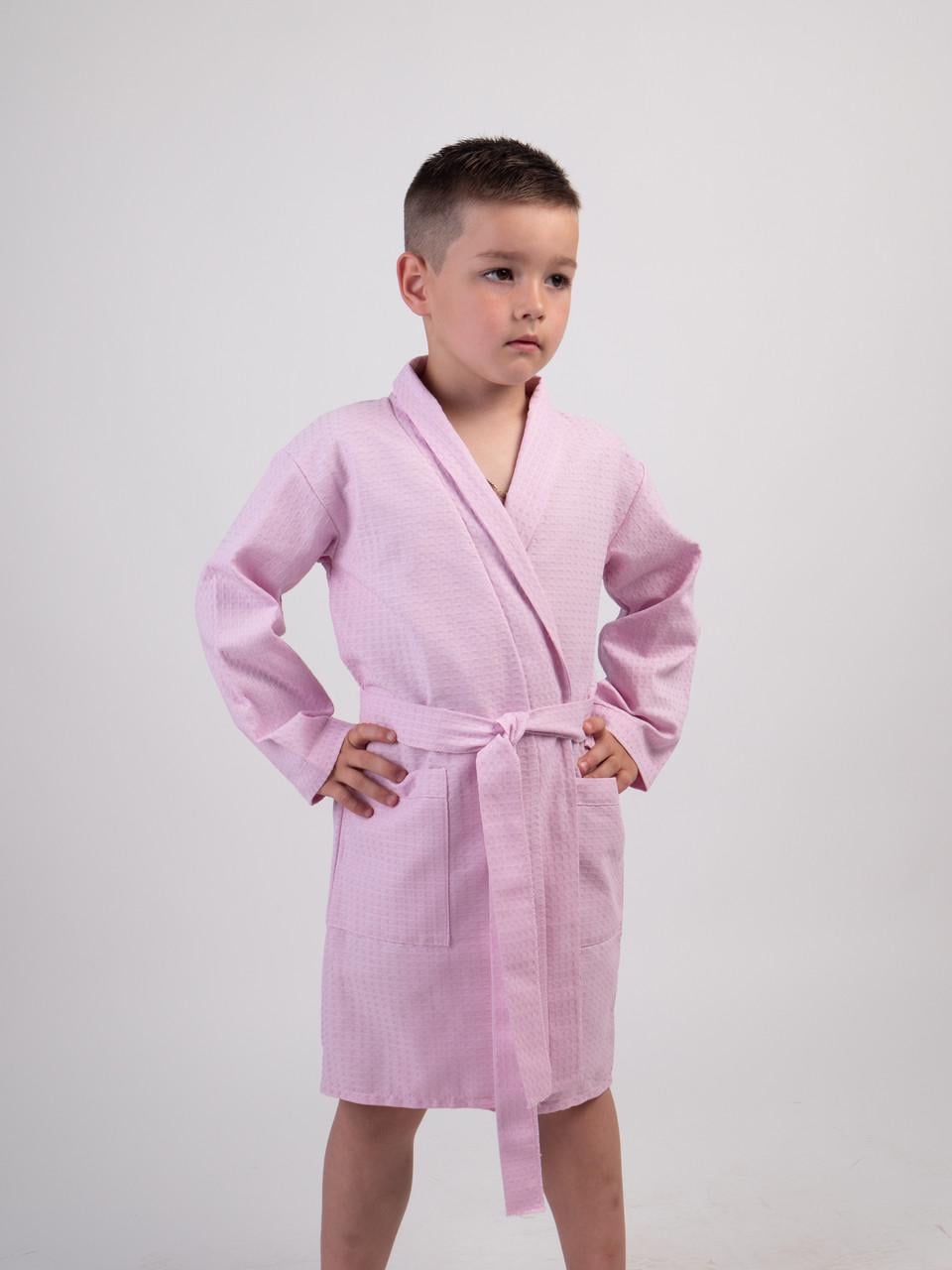 Детский вафельный халат Luxyart Kids Robe для мальчиков р. 34-36 100% хлопок розовый (LM-190)