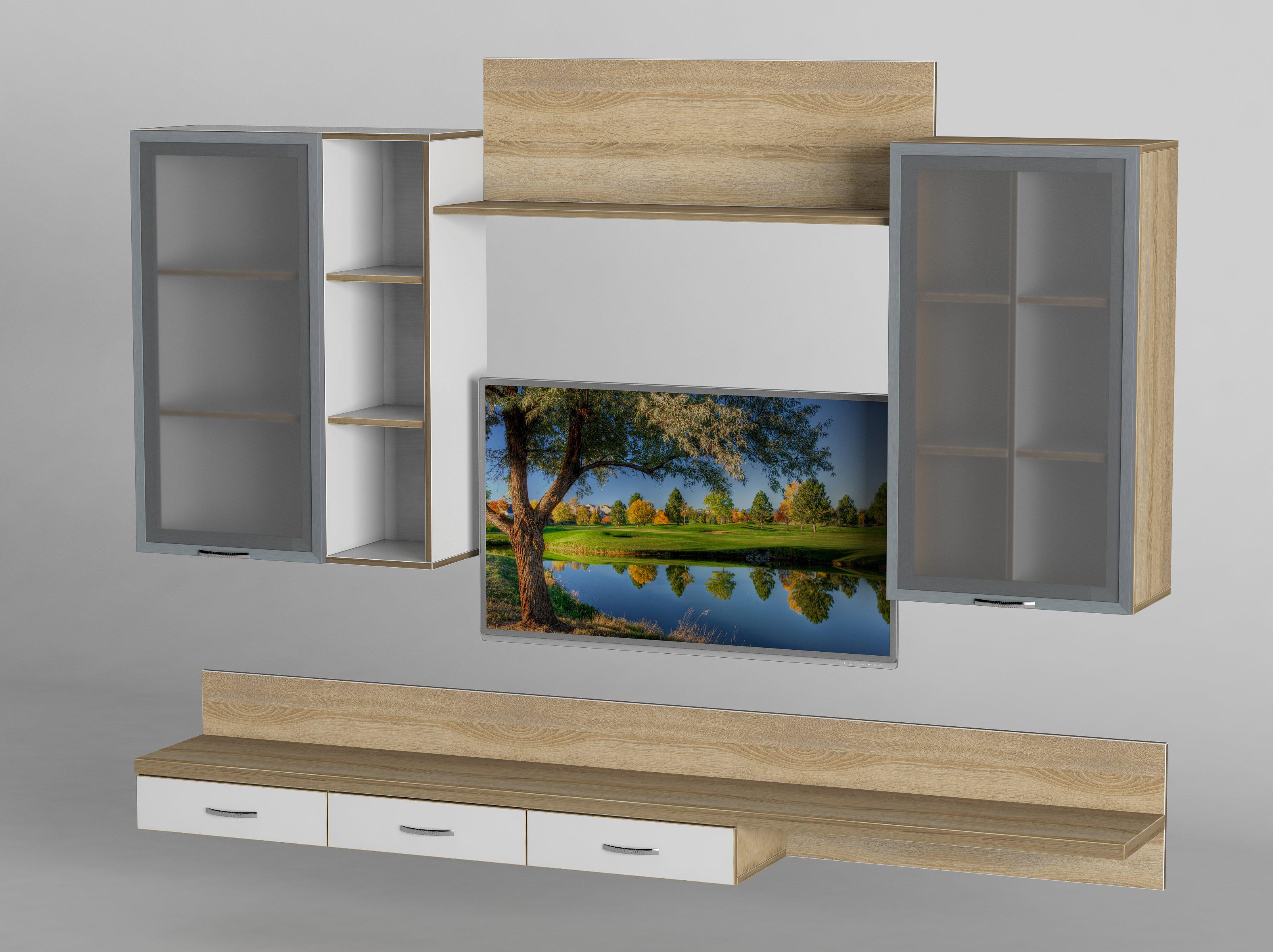 Вітальня навісна Тіса-меблі Вітальня-209 220х190х31,6 см Дуб сонома/Білий