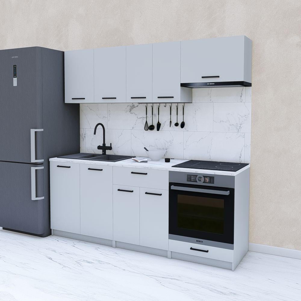 Кухня модульная готовая 2 м 200 см Светло-серый (МП37) - фото 1 Кухня модульная готовая 2 м 200 см Светло-серый (МП37) - фото 1