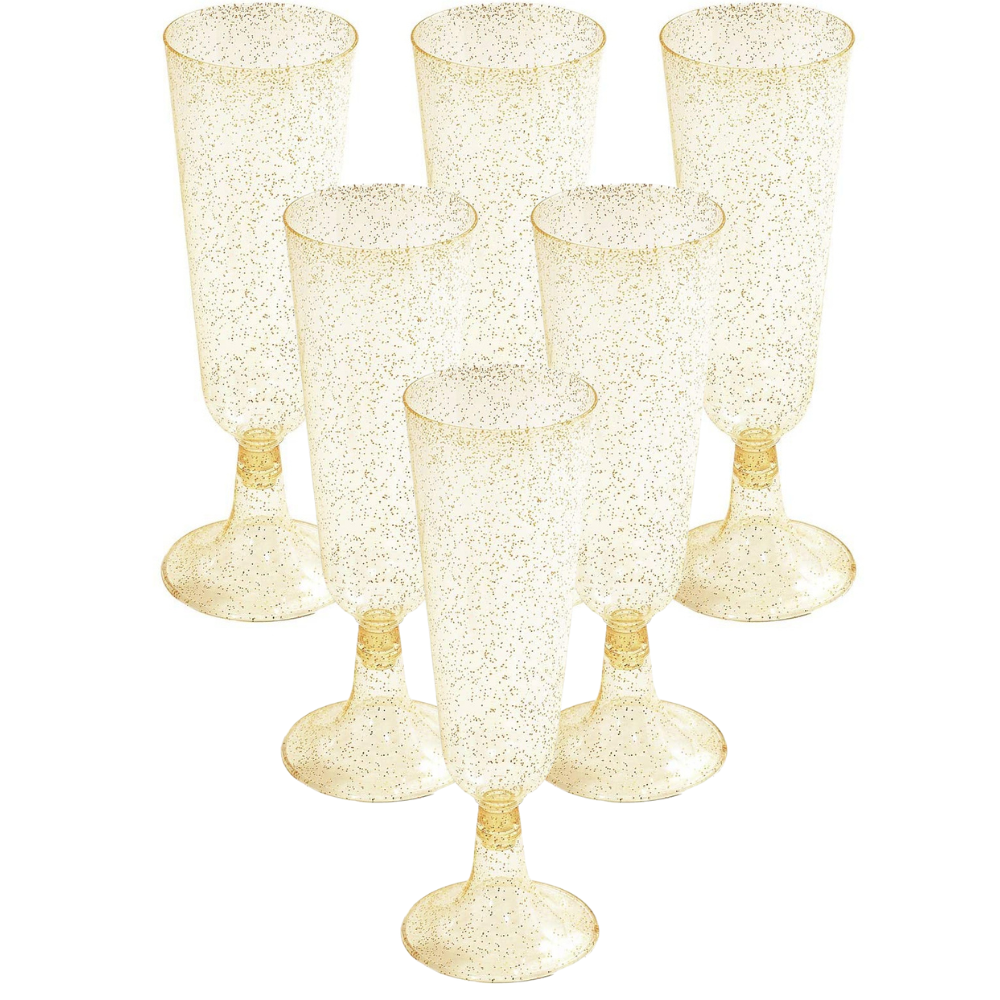 Набор пластиковых бокалов для шампанского премиум класса многоразовые для праздников 10 шт. Золотой