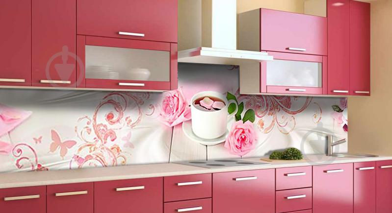 Скинали на кухню Zatarga «Чайная роза» 600х3000 мм виниловая 3Д наклейка кухонный фартук самоклеящаяся - фото 3