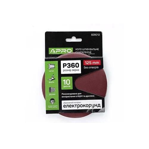 Круг шлифовальный без отверстий Apro на липучке Ø 125 мм P360 10 шт. (63493)