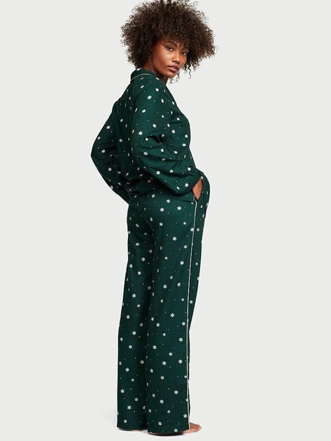 Піжама жіноча Victoria's Secret Flannel Long Pajama Set фланелева в сніжинки M Зелений (15315128) - фото 2