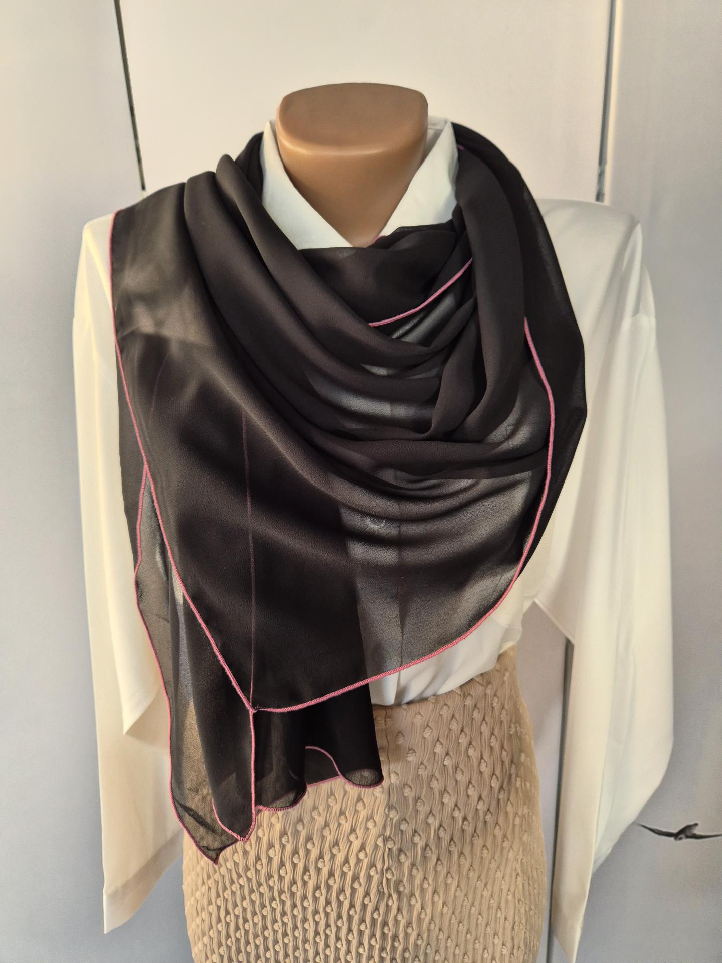 Шарф жіночий з бузковою окантовкою весна-осінь-літо 180х47 см Чорний (15147) - фото 4
