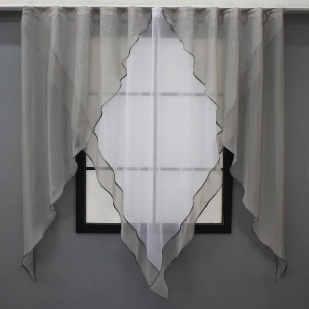 Фіранка ламбрекен на кухню шифон 300х170 см Сірий/Білий (029к)