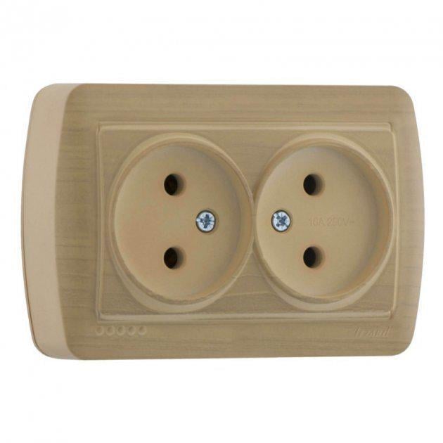 Розетка накладная двухместная без заземления Lezard Demet IP20 Клен (00000000684)