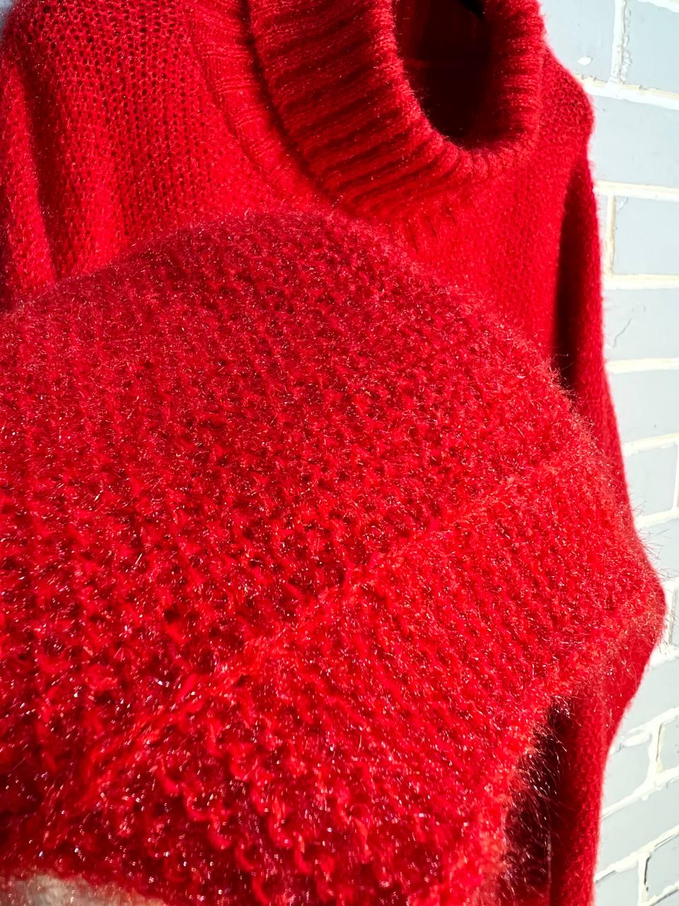 Светр жіночий MY FASHION 3267 павутинка оверсайз широкий комір хомут подовжений р. 44-48 Червоний (3118) - фото 6