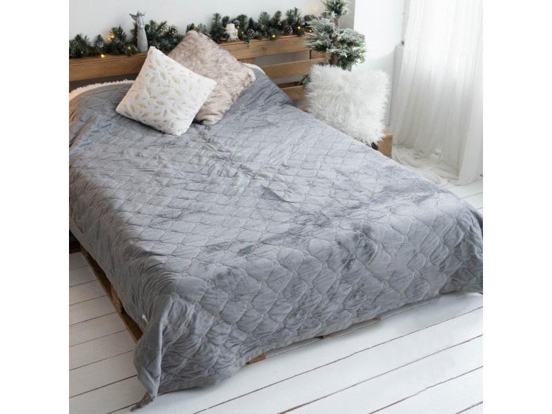 Плед стёганый Сердца евро 8526 Серый (DR009577)