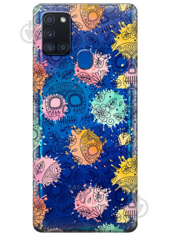 Силиконовый чехол iSwag для Samsung Galaxy A21s Красочные черепа (KS2796)